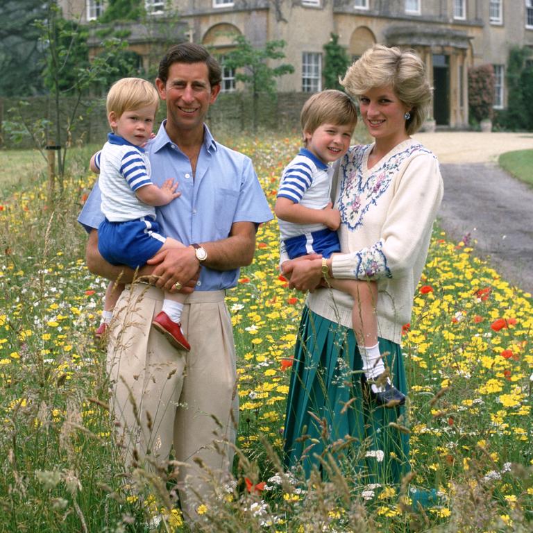 A young Harry and William with Charles and Diana. Picture: Getty