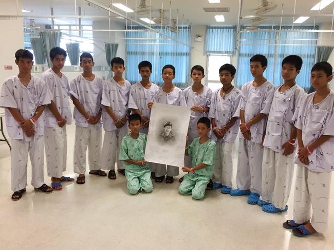 This photo taken on July 14 2018 shows members of the rescued Wild Boars at hospital in Chiang Rai province. Picture: AFP/Ministry of Health/Chiang Rai Prachanukroh Hospital