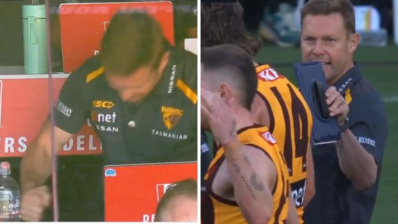 Sam Mitchell slams the desk and singles out Scrimshaw. Photos: Fox Sports