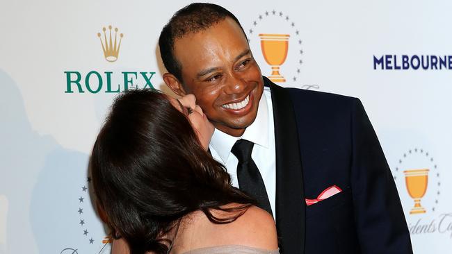 Tiger Woods and Erica Herman arrive at the Presidents Cup Dinner at Crown. Picture: Mark Stewart.