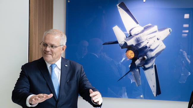 Prime Minister Scott Morrison at Australia’s largest engine maintenance company in the electorate of Blair. Picture: Jason Edwards