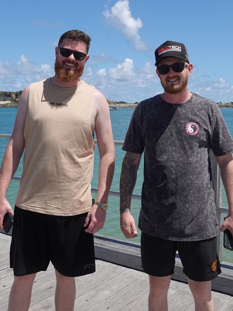 Brothers Clint and Thomas Wall from Halfway Creek. "It's nice to be home after working in the mines at Muswellbrook," Clint said. Picture: Chris Knight