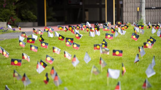 Aboriginal Flags at Clarence City Council chambers. Picture: RICHARD JUPE