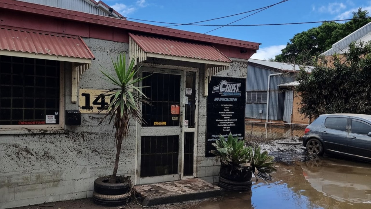 Luke ‘Crusty’ Crust’s mechanic shop was submerged during the Brisbane floods. Picture: Supplied