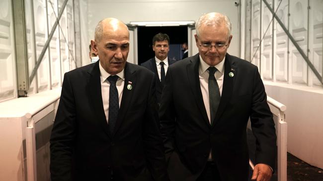 Janez Jansa, pictured with Scott Morrison at the COP26 Climate summit in Glasgow last November, supports Taiwan joining the World Health Organisation. Picture: Adam Taylor