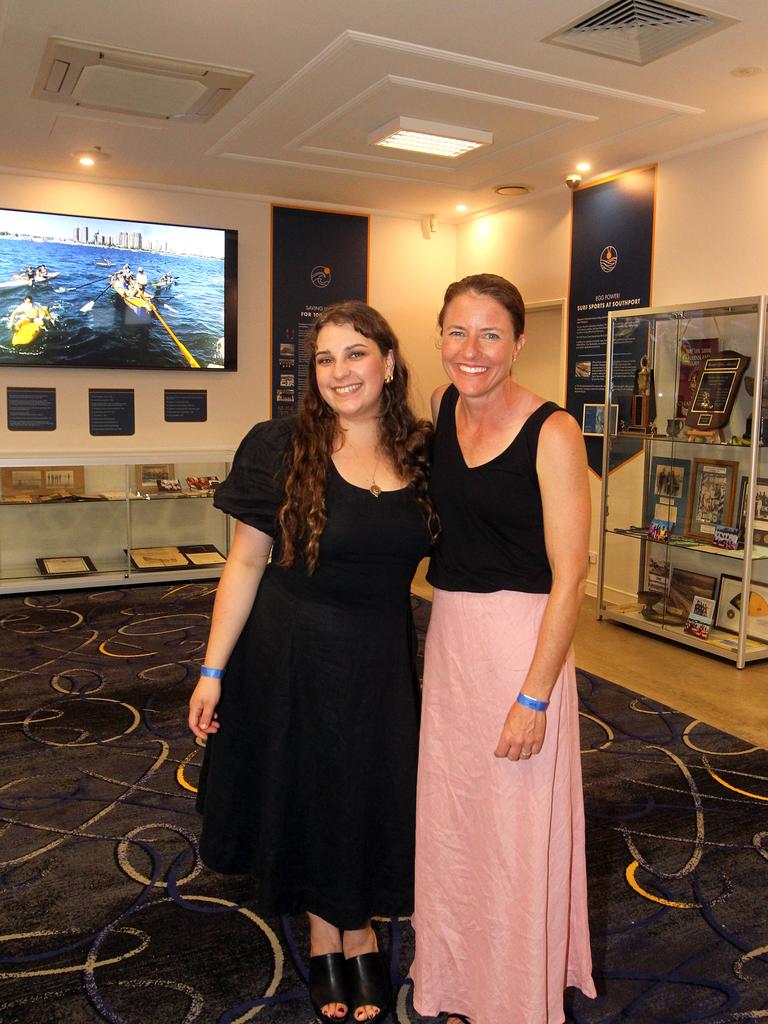 Southport SLSC 100th birthday celebrations. Julia Allison (curator) with Mae Hillson-Taylor who wrote the exhibition. 19 October 2024 Main Beach Picture by Richard Gosling