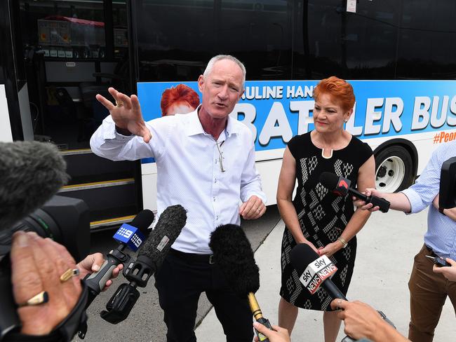 That’s One Nation state leader Steve Dickson getting a rare word in. Picture: Dave Hunt/AAP