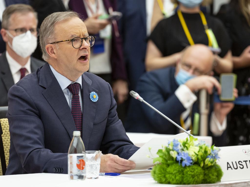 Mr Albanese firmly condemned “atrocities” in Ukraine for which he said Russia must pay a price. (Photo by Yuichi Yamazaki/Getty Images)