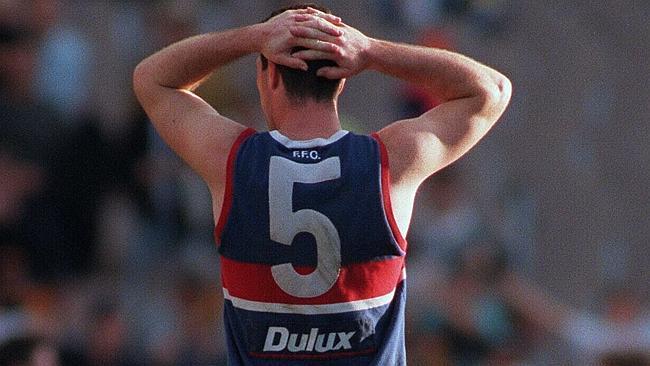 1997. Preliminary Final. Western Bulldogs v Adelaide Crows. MCG. A devastated Bulldogs coach Terry Wallace after his side's ...