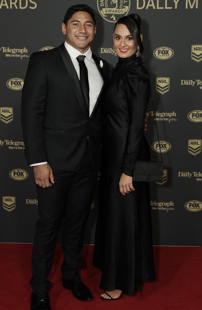 Jason Taumalolo and Liana Lariva at the 2019 Dally M Awards in Sydney. (Photo by Brook Mitchell/Getty Images)