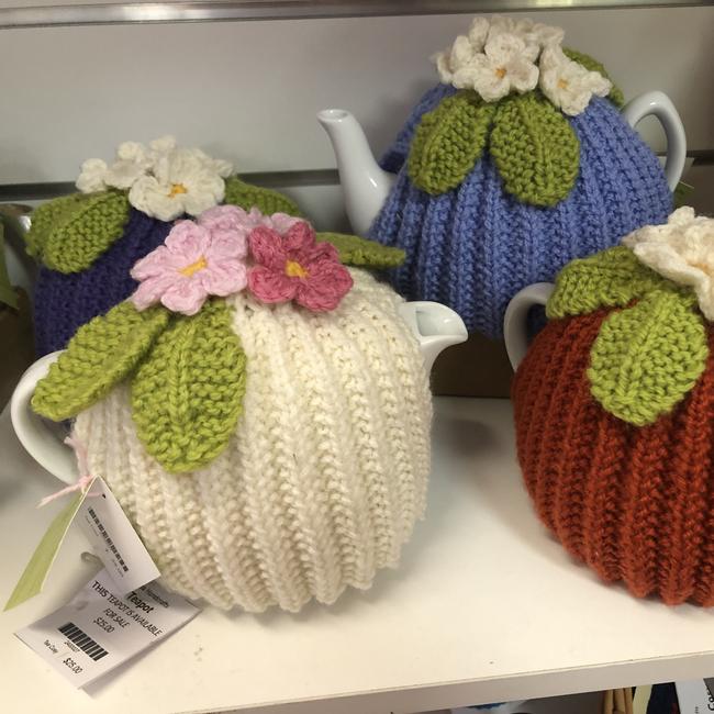 Keeping tea nice and snug: knitted cosies inside Plumes Emporium, Golden Square.