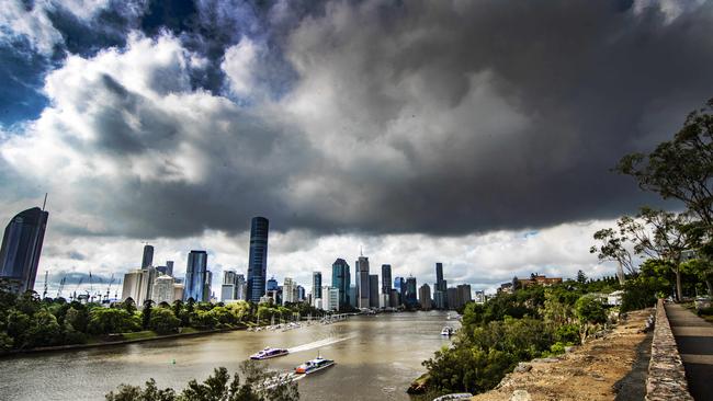 Storm clouds over Brisbane from Kangaroo Point.Picture: NIGEL HALLETT