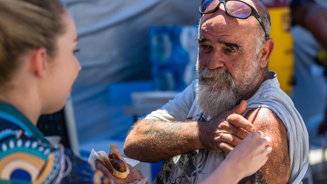 Juls Egan from Machans Beach was among those who popped into Bunnings on the weekend for a 'Snag and a Jab' at the Queensland Health pop-up Covid-19 Vaccination centre. Picture: Emily Barker