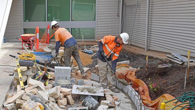 Stone work being competed on patient therapy garden. Picture: Tom Huntley