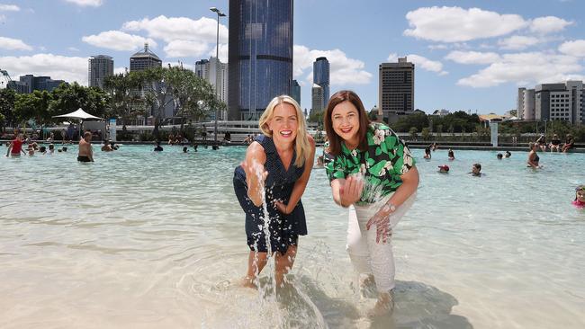 Kate Jones and Premier Annastacia Palaszczuk promote tourism at South Bank. Picture: Annette Dew