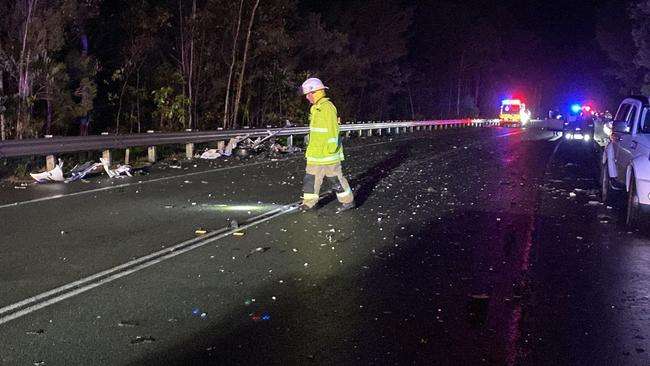 Two men were rushed to a Sunshine Coast hospital after being rescued from their vehicles following a serious traffic crash between a bus and two cars in the Noosa region.