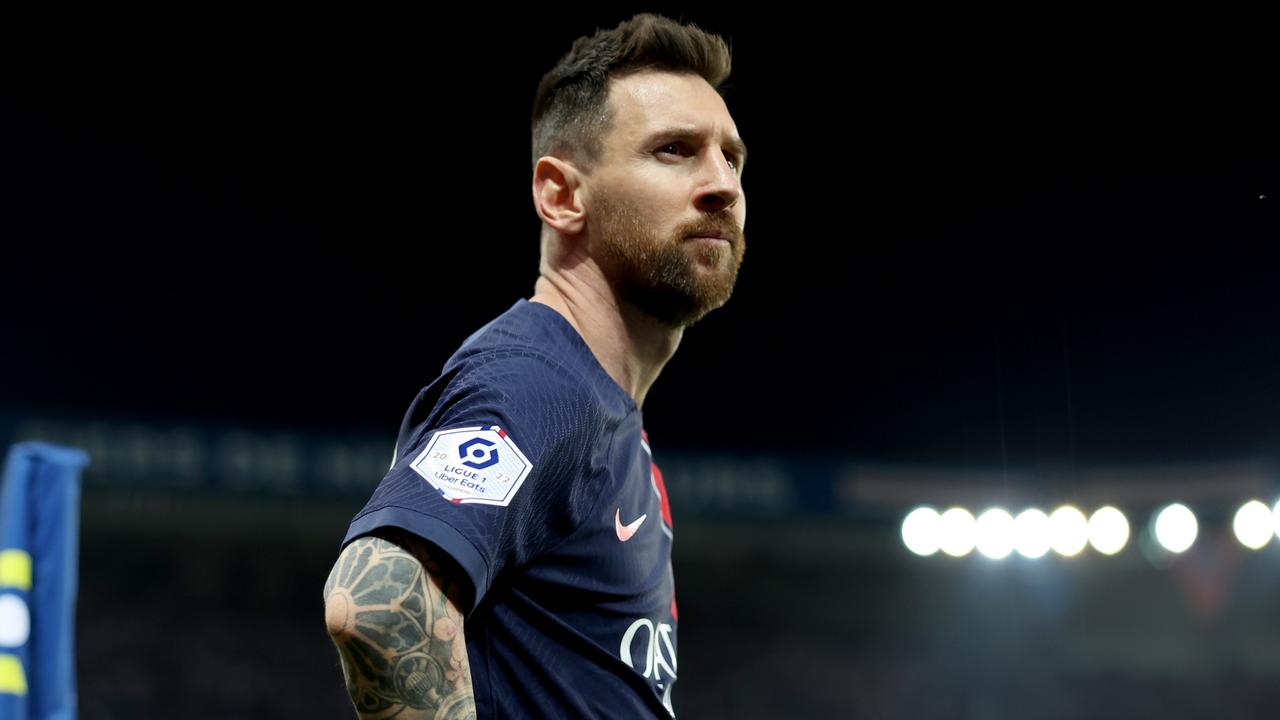 PARIS, FRANCE – JUNE 03: Lionel Messi of Paris Saint-Germain looks on as they prepare to take a corner kick during the Ligue 1 match between Paris Saint-Germain and Clermont Foot at Parc des Princes on June 03, 2023 in Paris, France. (Photo by Julian Finney/Getty Images)