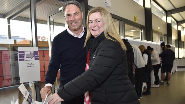 Richard Marles with wife Rachel Schutze on election day. Picture: Alan Barber