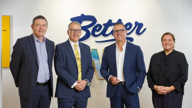 RAC Group CFO Geoff Mather, RAC Group CEO Rob Slocombe, IAG CEO Nick Hawkins and IAG CEO Retail Insurance Australia, Julie Batch in Perth. Picture: Ross Swanborough