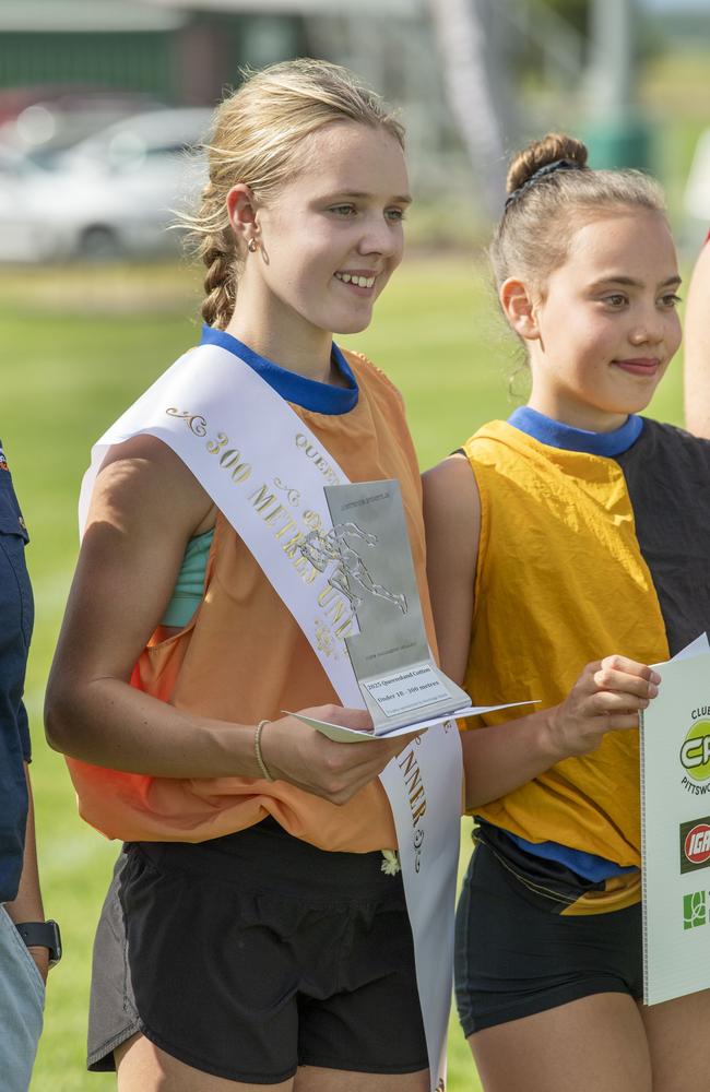 Amara Clemens wins the Qld Cotton Youths Under 18 Boys and Girls 75 yards. at the Arthur Postle Gift in Pittsworth. Saturday 18th January, 2025. Picture: Nev Madsen.