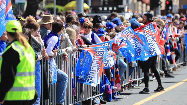 Western Bulldogs fans line for the Grand Final parade. Picture: Alex Coppel