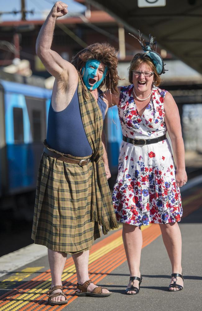 Brave Heart Ian Campbell and wife Taresa Campbell on their way to 2015 Melbourne Cup Day at Flemington Racecourse. Picture: Jason Edwards