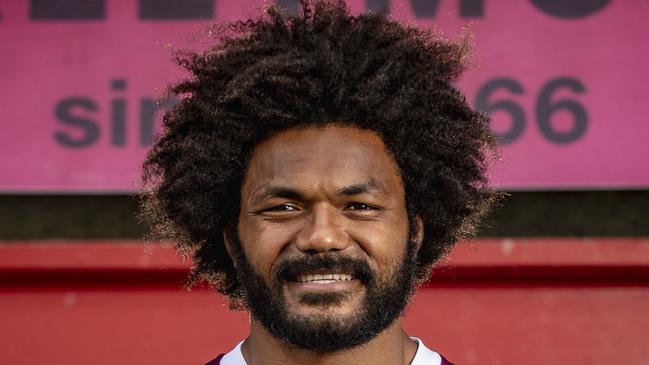 New wing signing Henry Speight shows off the new 2020 Queensland Reds playing jersey. Picture: Brendan Hertel.