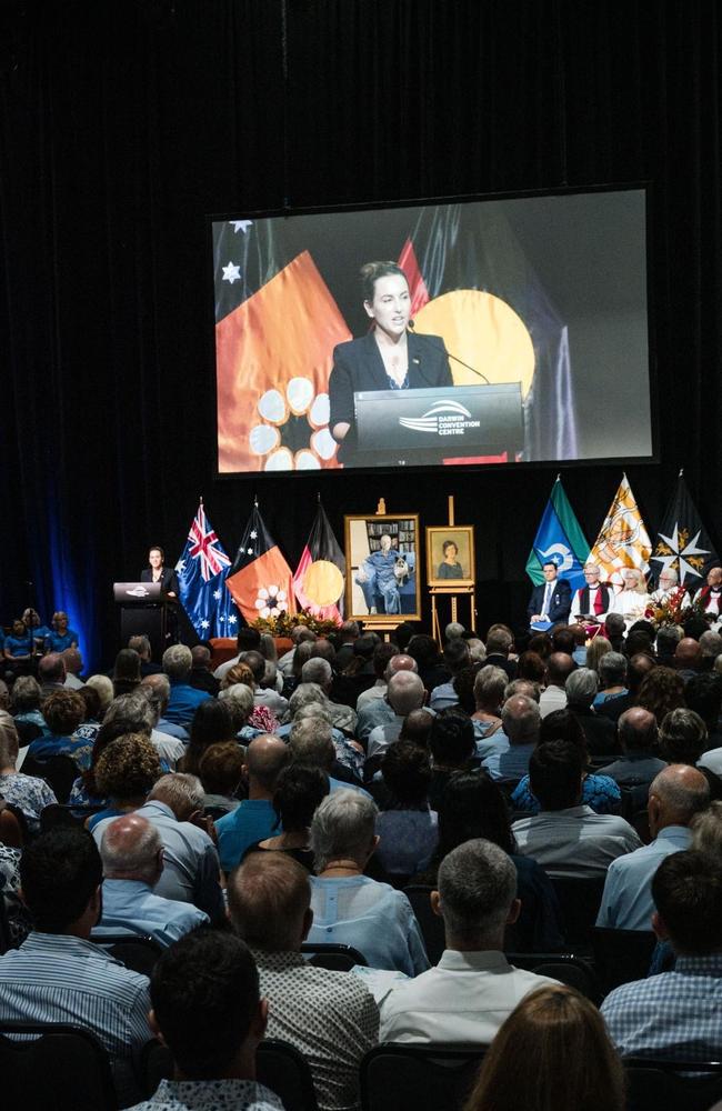 Chief Minister Lia Finocchiaro speaks at Austin Asche’s funeral