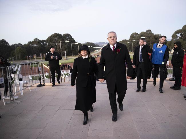 Scott Morrison and his wife Jenny at the Australian War Memorial in Canberra. Picture: NCA NewsWire / Gary Ramage