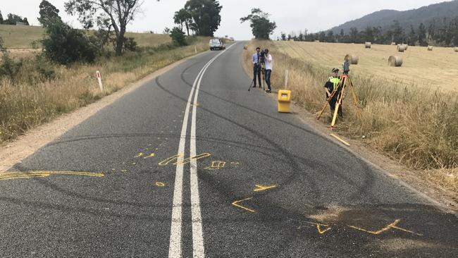 Police investigations into a serious crash at Turners Marsh on Christmas Day have been hampered after hoons left burnout marks over the road. Picture: TASMANIA POLICE
