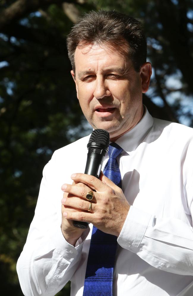 Mark Robinson MP speaks outside QLD Parliament House. Photo Steve Pohlner