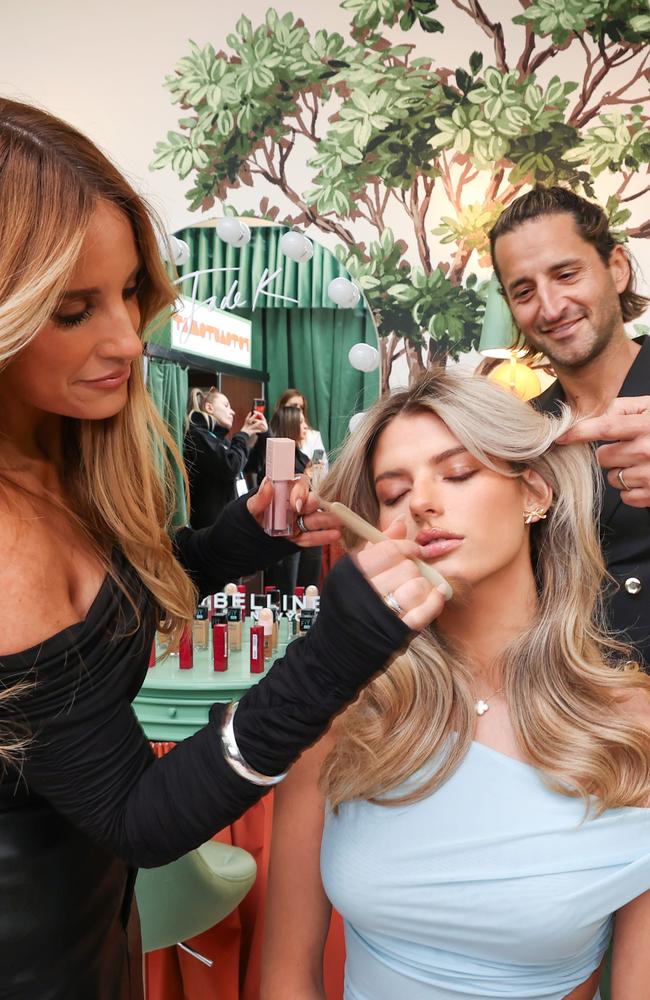 Flemington Birdcage marquees reveal. Joey Scandizzo and Jade Kisnorbo style a model at the Pamper Lounge. Picture: David Caird