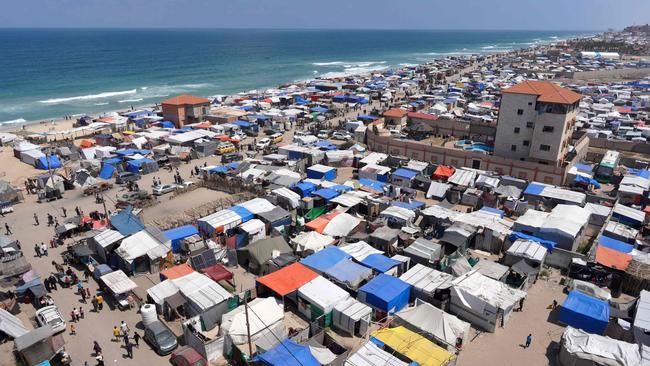 Tents along the beach in Deir el-Balah in the central Gaza Strip for Palestinians who fled Rafah in the southern part of the Palestinian territory. Picture: AFP