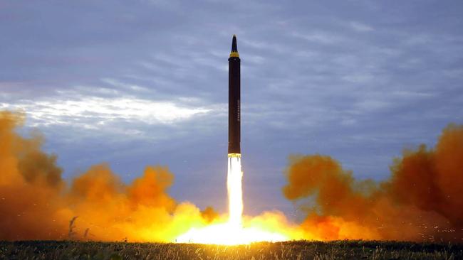 North Korea launched an intermediate-range strategic ballistic rocket Hwasong-12 last month with fears it will conduct another launch as early as Saturday. Picture: AFP/KCNA