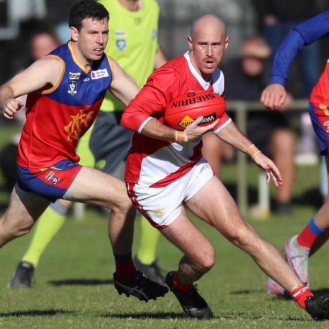 Bridgewater’s Lachlan Sharp had a day out in front of goals against Mitiamo. Picture Yuri Kouzmin