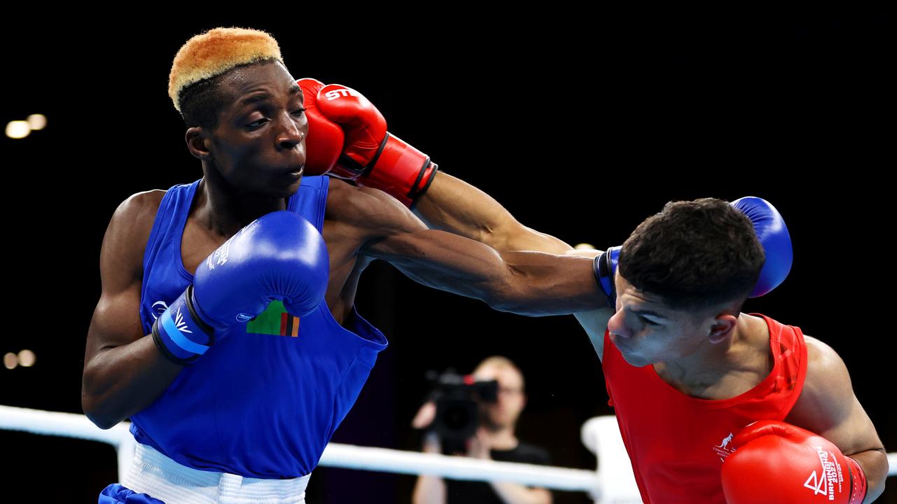Zambia’s Patrick Chinyemba and Alex Winwood exchange punches. Picture: Robert Cianflone/Getty Images
