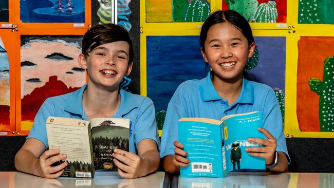 Daniel Muller 10 and Tiarna Pang 10 at Artarmon Public School. Pics: AAP IMAGE / MONIQUE HARMER