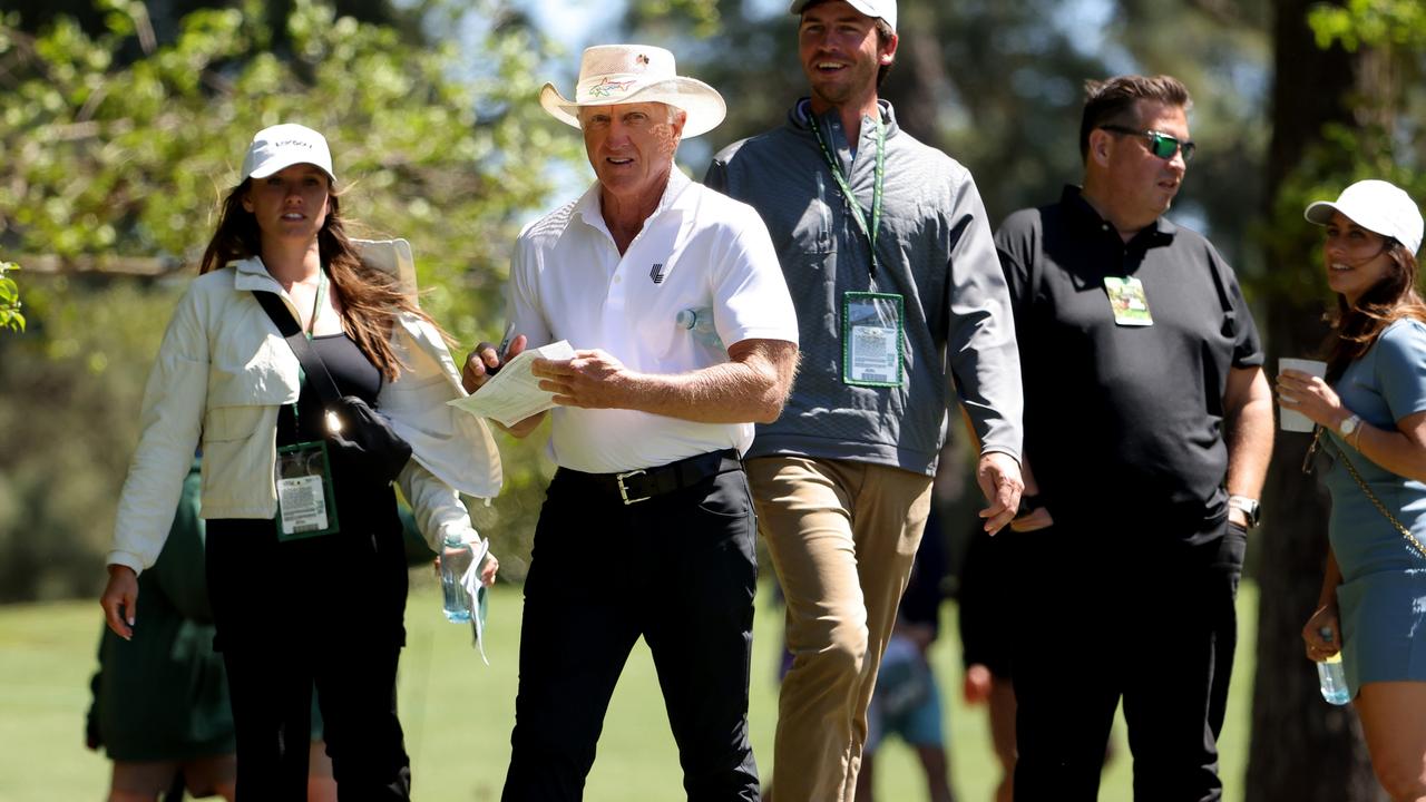 Greg Norman walked the fairways at the Masters. Picture: Jamie Squire/Getty Images