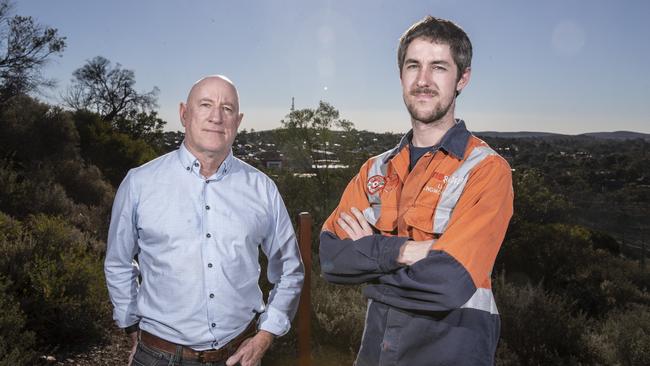 Eddie Hughes MP with his son Liam, a steelworker in Whyalla. Picture Simon Cross