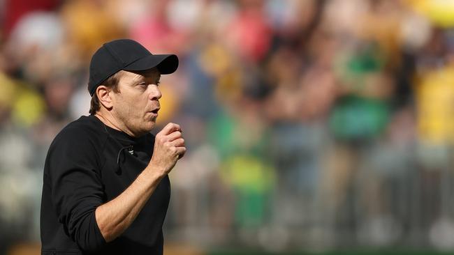 PERTH, AUSTRALIA - OCTOBER 29: Tony Gustavsson, head coach of the Matildas  during the AFC Women's Asian Olympic Qualifier match between Philippines and Australia Matildas at Optus Stadium on October 29, 2023 in Perth, Australia. (Photo by Will Russell/Getty Images)