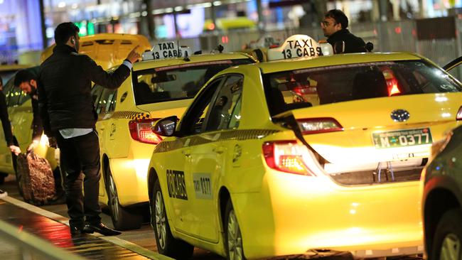 Taxis blockade Melbourne Airport. Picture: Mark Stewart