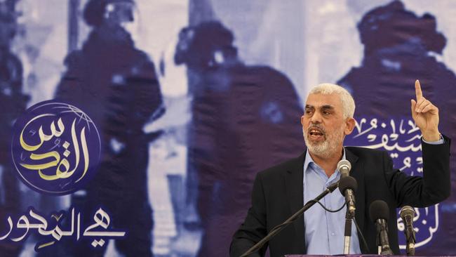 Yahya Sinwar speaks during a meeting in Gaza City on April 30, 2022. Picture: AFP