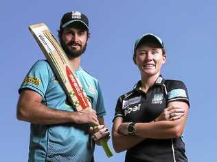 Brisbane Heat players Ben Cutting and Beth Mooney. Picture: Mark Cranitch