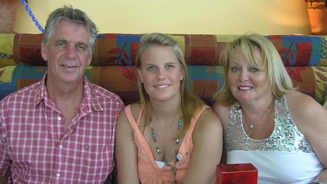 Joe, Maddie and Fiona Riewoldt at Christmas, 2005. Picture: Supplied