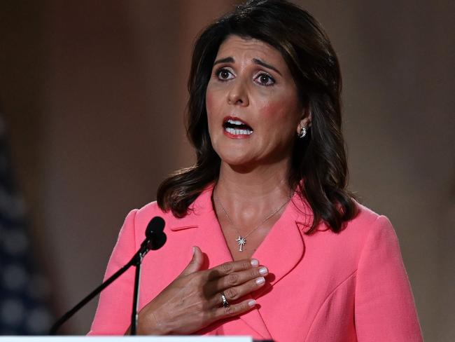 Former Ambassador to the United Nations Nikki Haley speaks during the first day of the Republican convention. Picture: AFP.