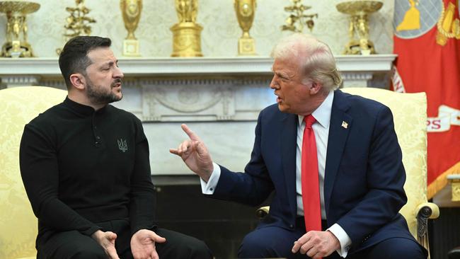 US President Donald Trump and Ukrainian President Volodymyr Zelensky clash in the infamous Oval Office meeting in February. Picture: AFP