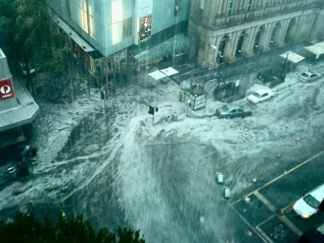 Flooding in Melbourne’s CBD in March 2010. Picture: Supplied