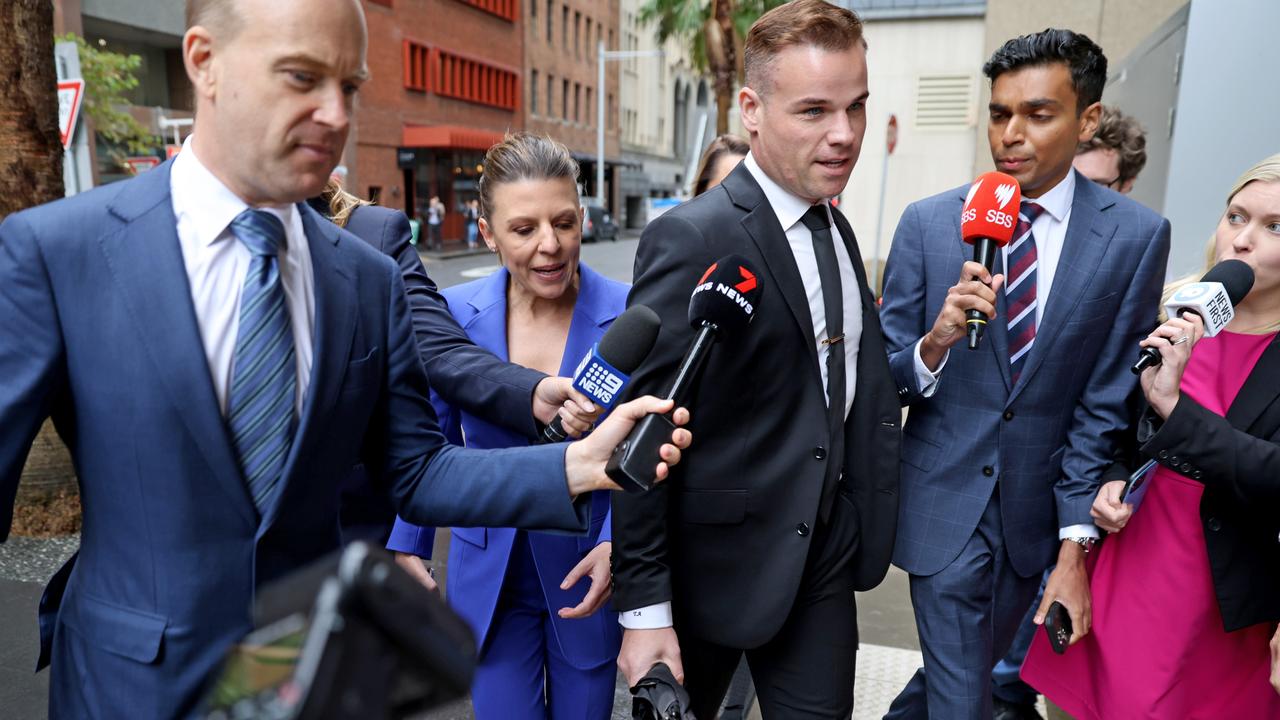 Taylor Auerbach said he was “only here to assist the court” as he moved through a media scrum on Thursday. Picture: NCA NewsWire / Damian Shaw