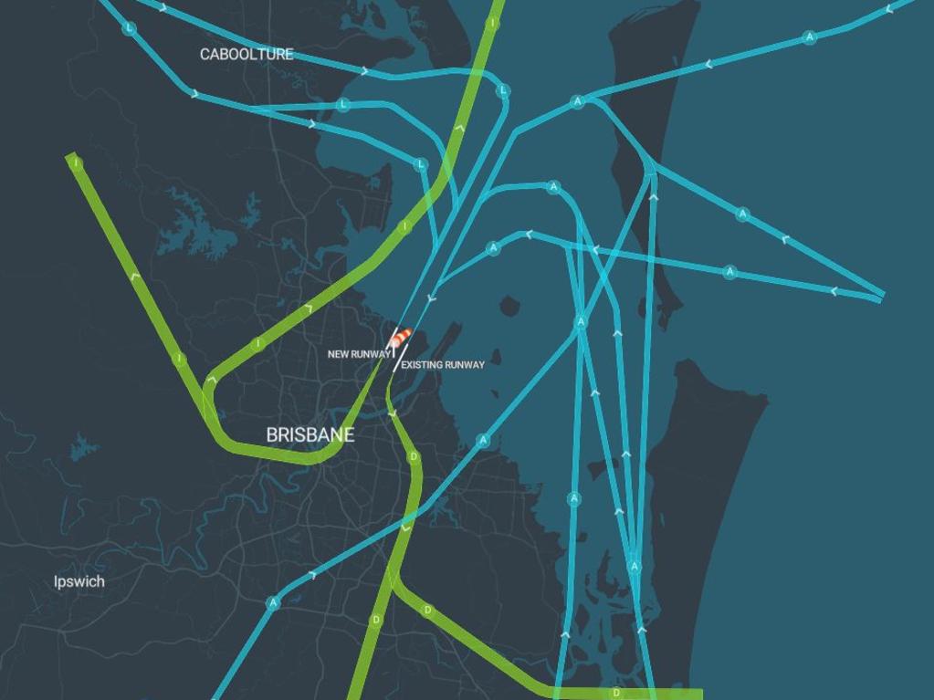 The new flight paths for Brisbane Airport. Picture: BNE Airport