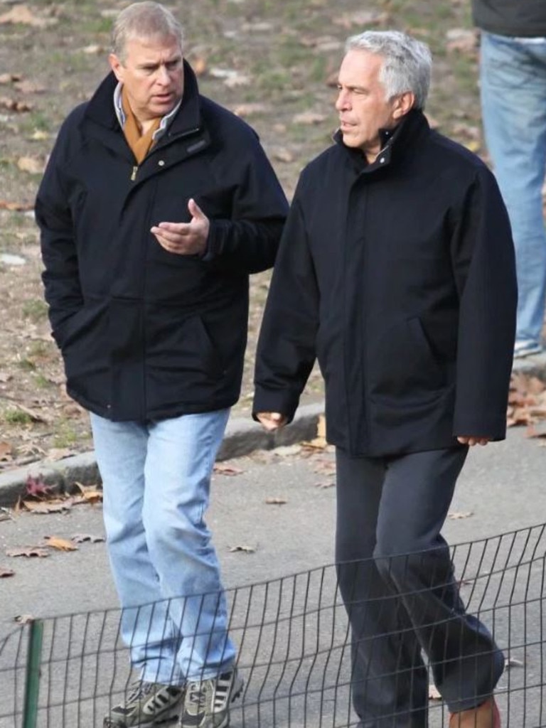 Prince Andrew was snapped strolling through a New York park with Epstein in 2011 after the ex-trader had admitted soliciting prostitution from young girls. Picture: Jae Donelly